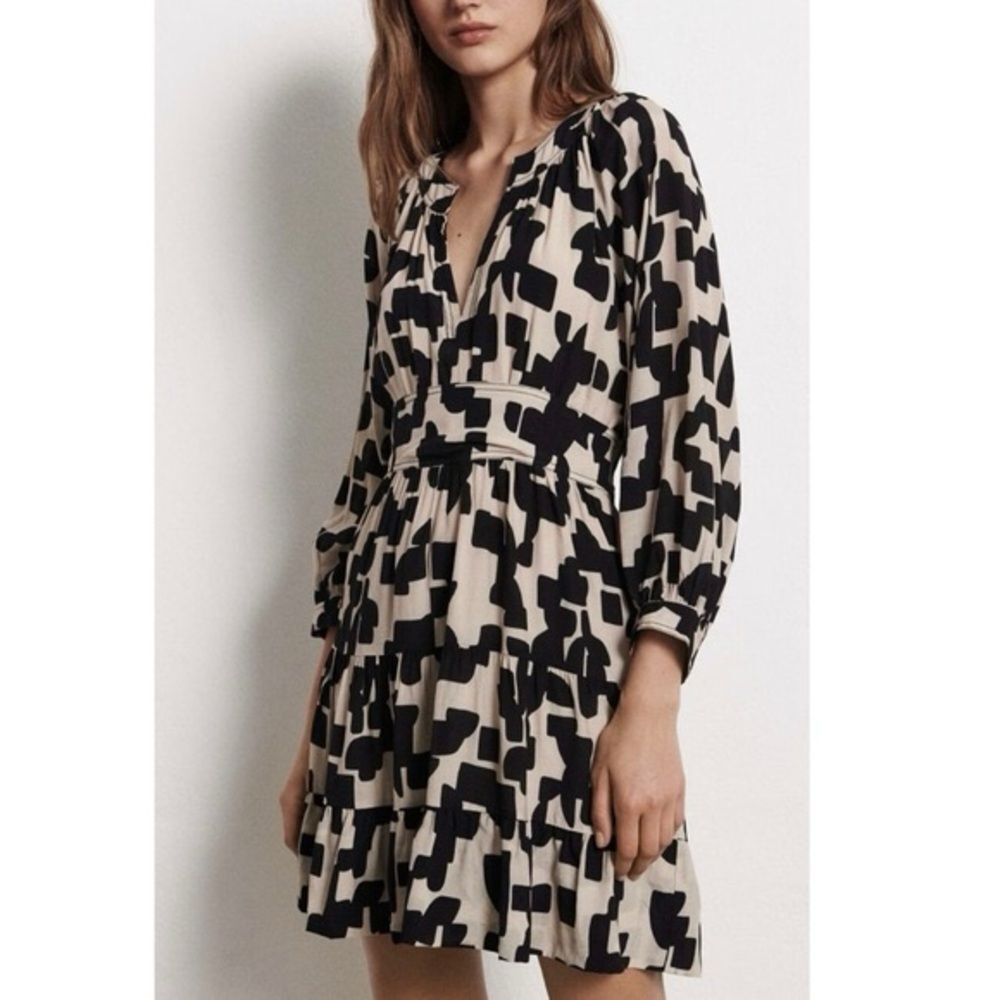 Ba&sh Women’s Sz 0 XS Pulse Short Print Dress Black White Graphic